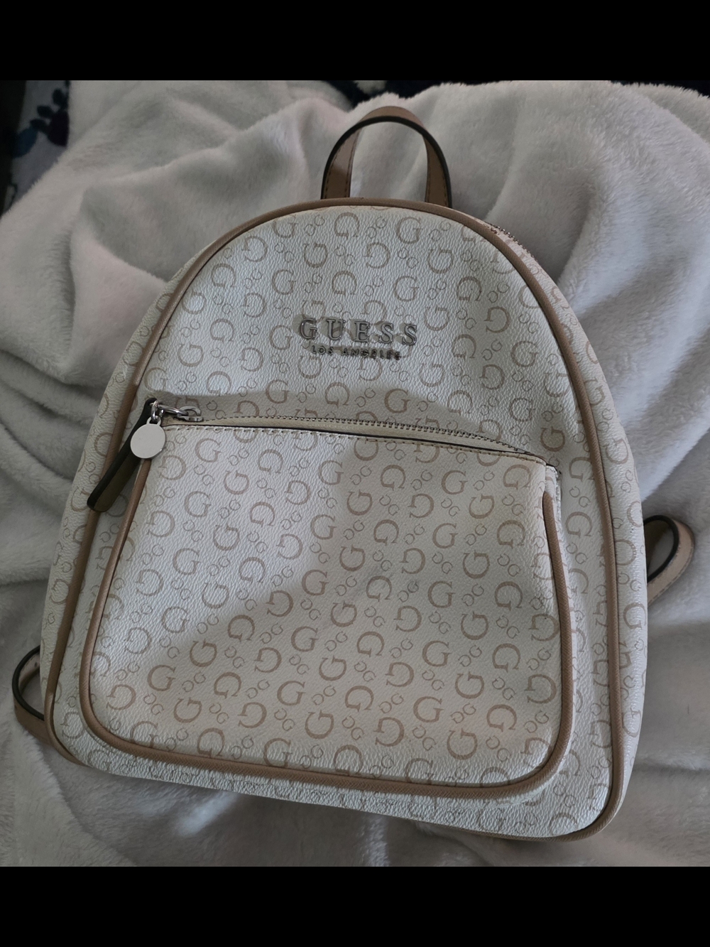 GUESS Mini Backpack in Cream and Beige